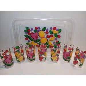 90's LUCITE Acrylic‎ Watermelon Fruit Serving Tray Cups Clear 20" x 13" AMC 1995